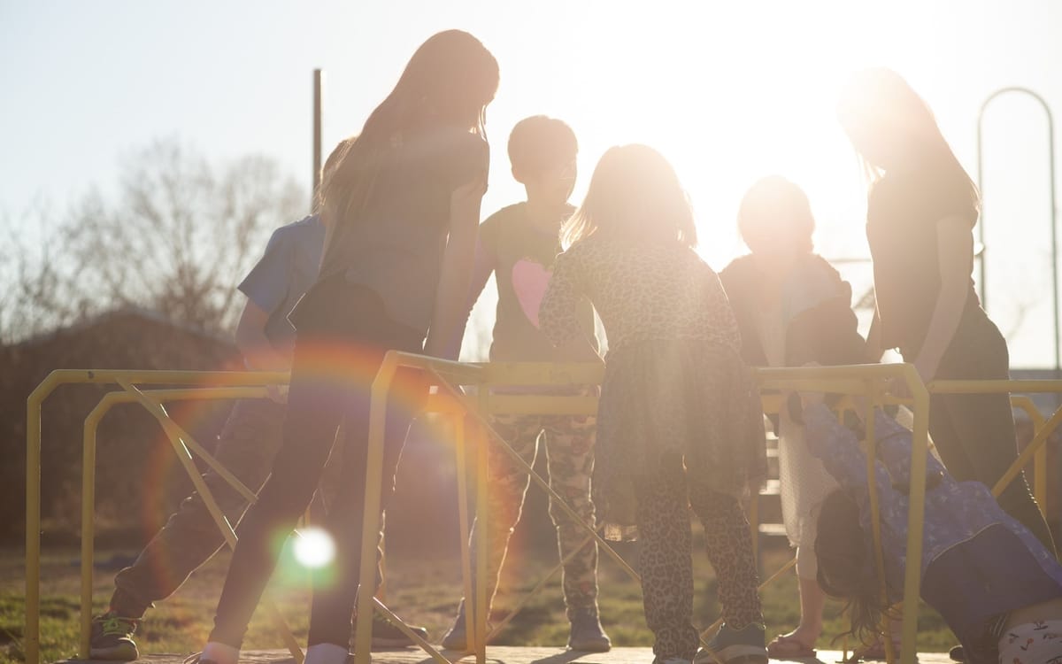 Silhouette of children standing on roundabout