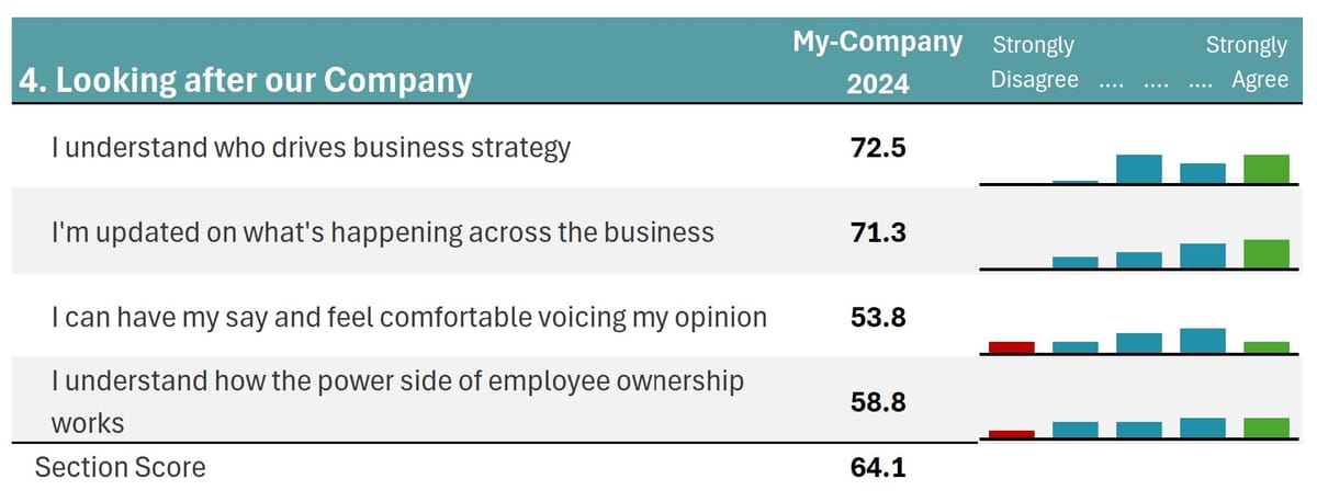 Employee Survey Results (Demo figures showing 4 items and how they were answered)