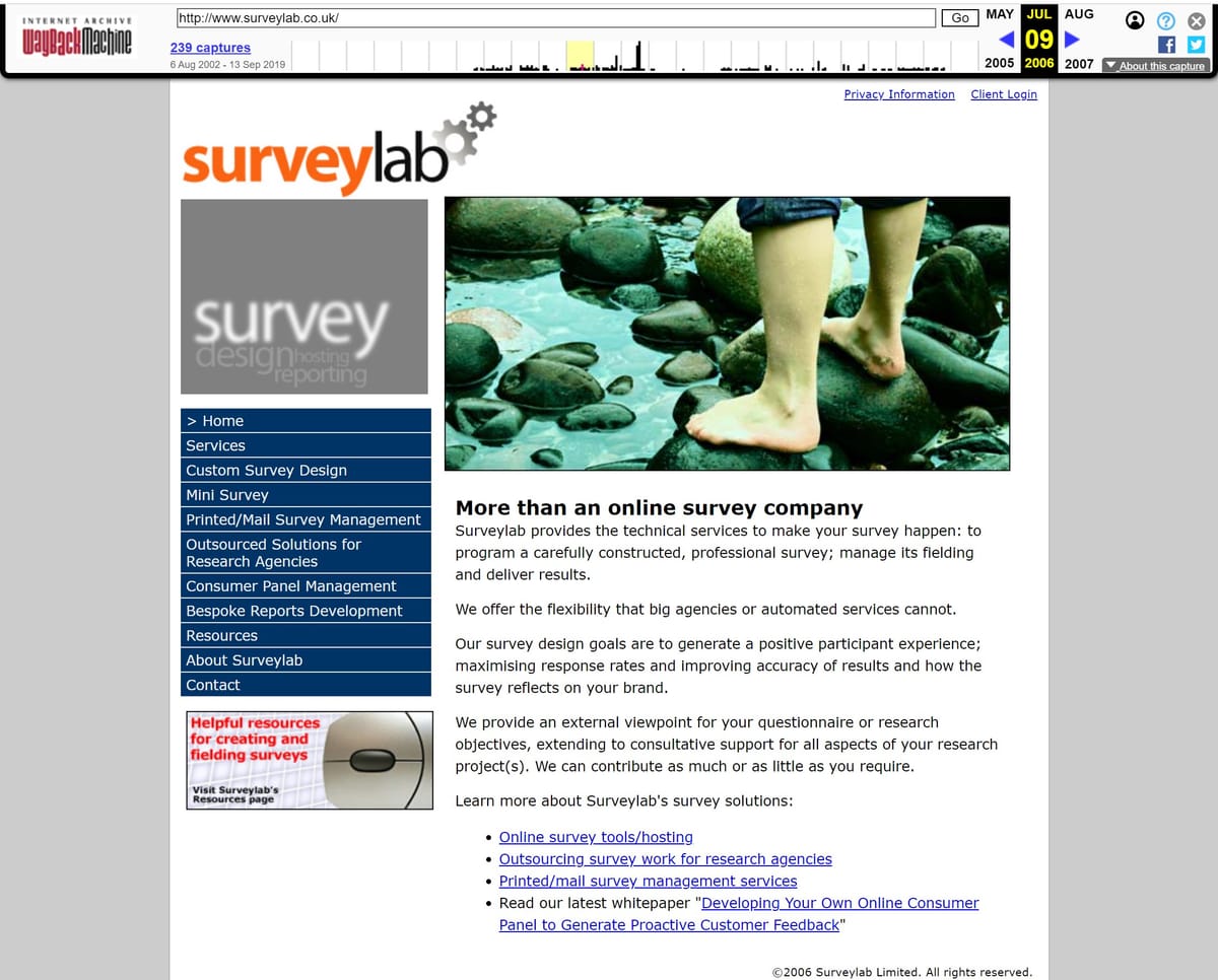 The Surveylab website from 2006